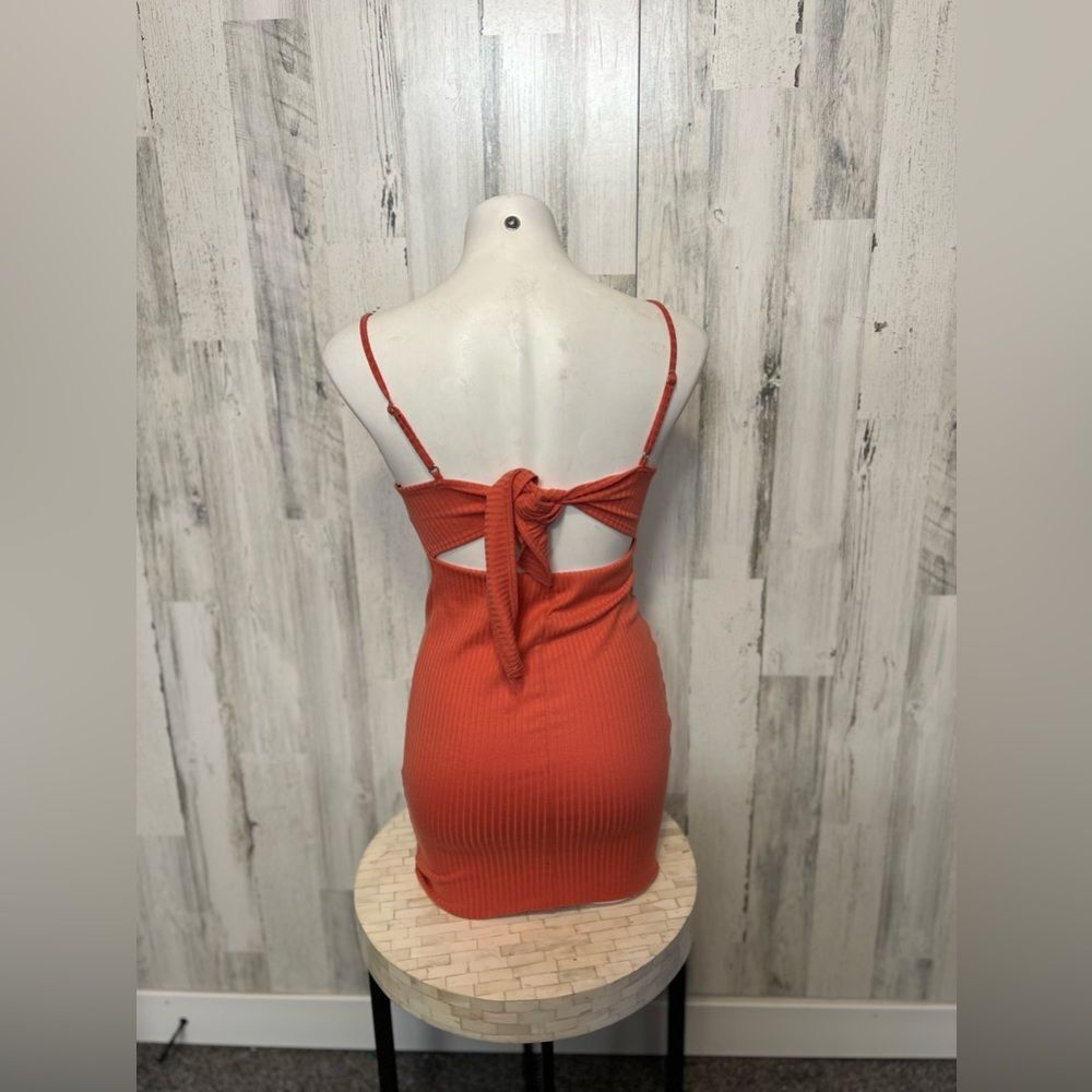 Forever 21 Rust Orange Ribbed Knit Tie Back Cutout Bodycon Cami Mini Dress XS